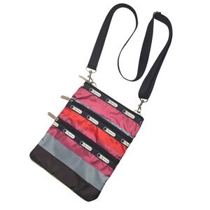 LeSportsac Crossbody Bag Striped Nylon Zip Pockets Lightweight Travel Purse